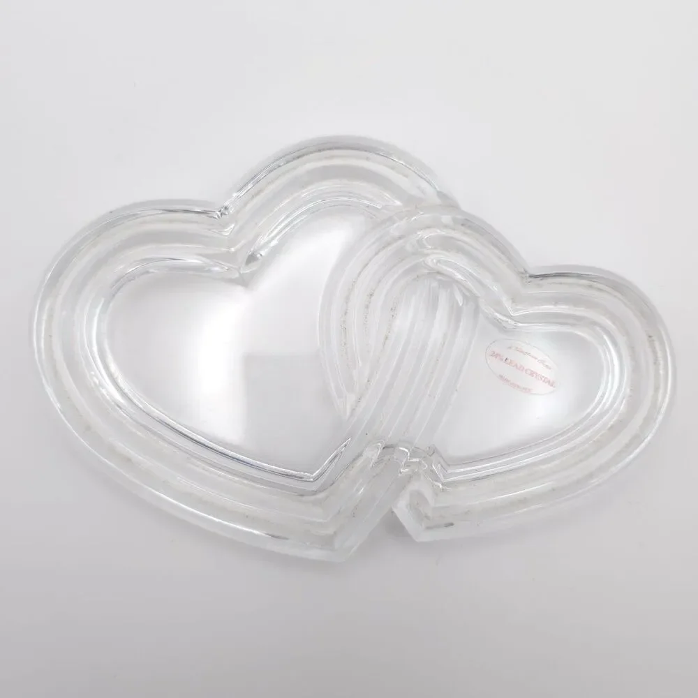 Vintage Teleflora Crystal Double Heart 24% LEAD CRYSTAL MADE IN FRANCE Just LID‎